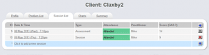 client session list and tabs